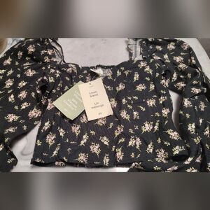 H&M Dark Floral Linen Blend Blouse